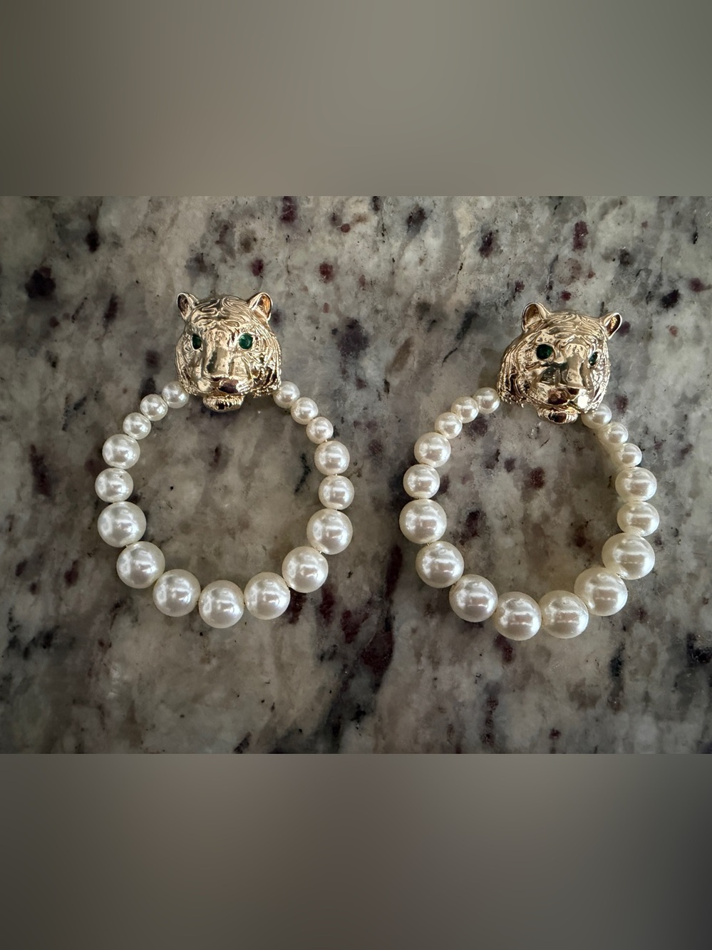 Misa Hilton Macy's collab Gold Tiger Head Hoop Earrings